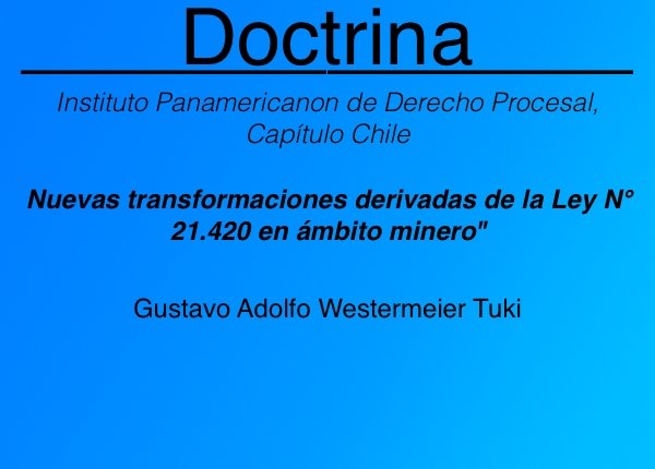 Nuevas transformaciones derivadas de la ley 21.420 en el ámbito minero. - Gustavo Westermeier Tuki